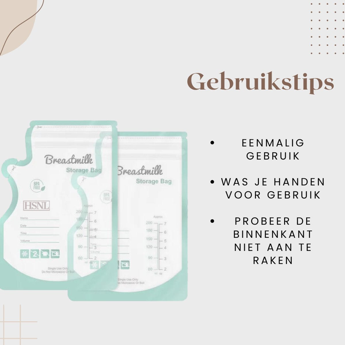 De gebruikstips voor melkzakjes