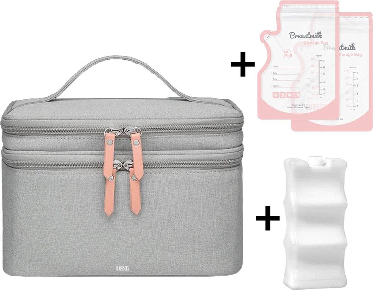 Lichtgrijze kolftas inclusief moedermelkzakjes